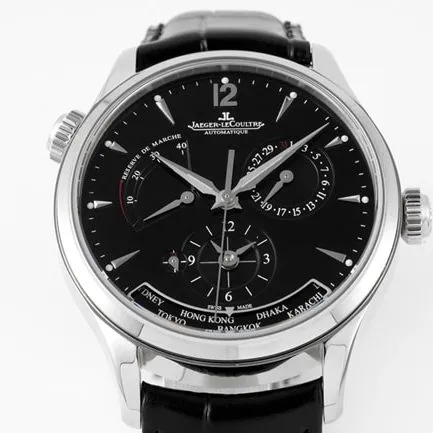 ZF factory top Jaeger-LeCoultre super a watch men's black disk black belt mechanical geographer Q1428421 series belt watch front view