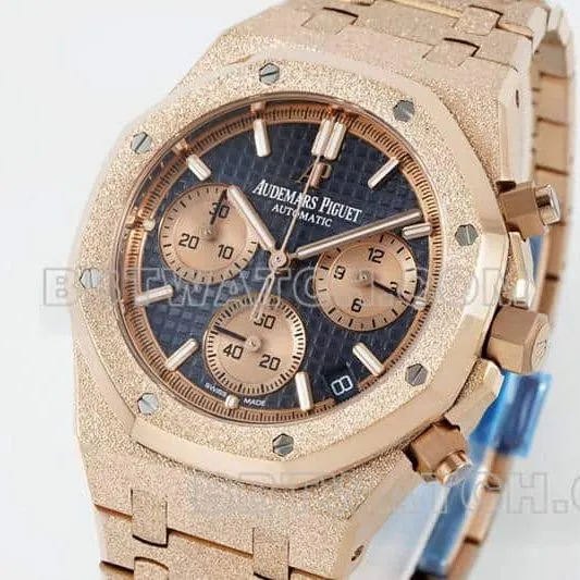 APS factory Audemars PiguetRoyal Oaktop-tier 1:1super cloneblue dialchronographrose goldfrost gold 26240front live photo