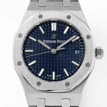 8F factory Audemars Piguettop-tiersuper watch women's blue dialsteel braceletRoyal Oak34mm automatic movement watch front view