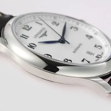 top-tier replicaLongines men's white dial brown belt new famous series leather strap mechanical watch front view