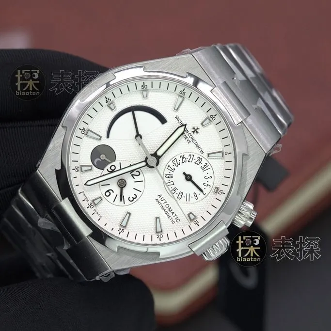 TWA factory travels all over the world Vacheron Constantin1:1replica watch lumechronograph white dialsteel bracelet front view