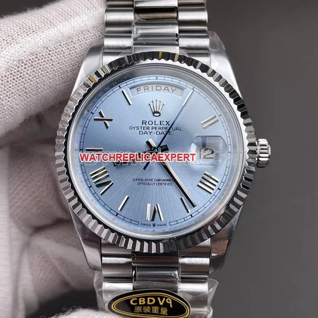 collectible watch CBD factory Day-DateRolex3255 mechanical ice blue dial40mmfront live photo