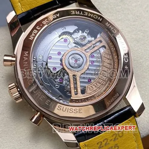 collectible watch aviation chronographBLS factory Breitlingrose gold silver gray plate leather strap model front live photo