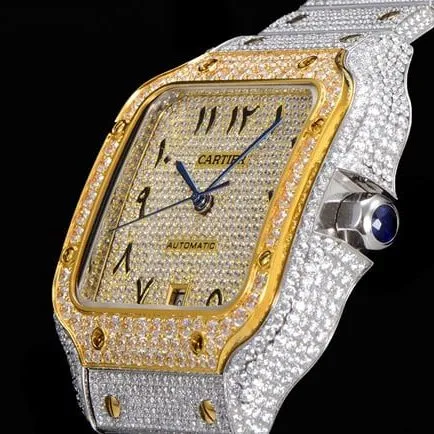 top-tier replicaCartiersuper men's gold plate steel bracelet Santos series Gypsophila full automatic movement watch side view