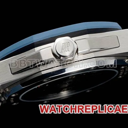 Audemars Piguet Watch APP Factory Royal Oak Offshore Smoked Blue Dial Mechanical Rubber Model 15605front live photo