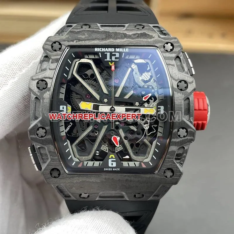 Richard Mille collectible watch carbon fiber case tourbillon mechanical rubber model RM35-03front live photo