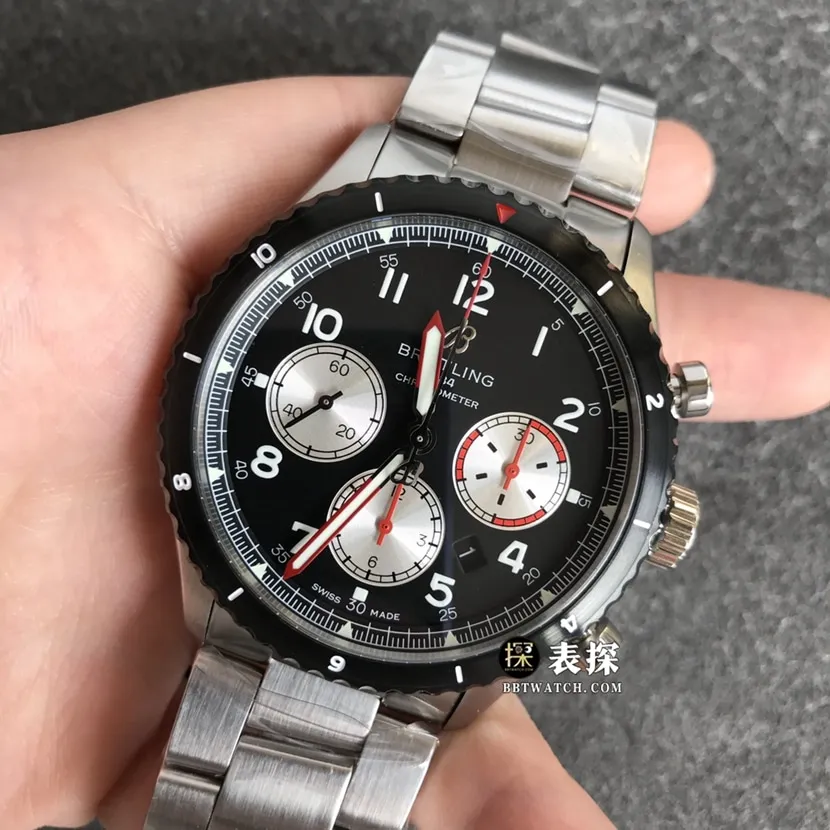 BL factory Breitling Legend Aviation top-tier watch men's black panda disc steel bracelet model pictures and prices side live photo