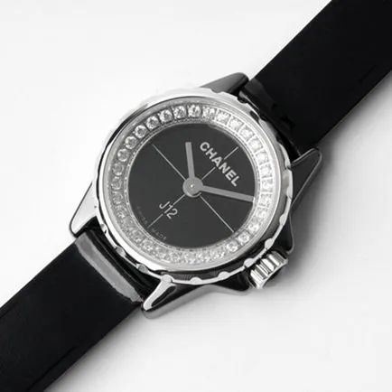 top-tier replicaChanel women's black dial black belt new J12 series quartzleather strap watch front view