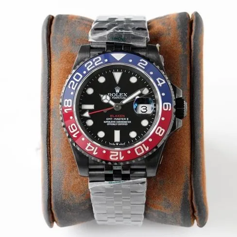 GS factory Rolexreplica watch men's black dialsteel bracelet red and blue circle GMT-MasterGMT mechanical watch front view