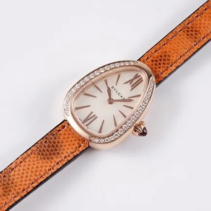 BV factory top-tier watch Bvlgari women's white dial orange strap quartz movementleather strap watch front view