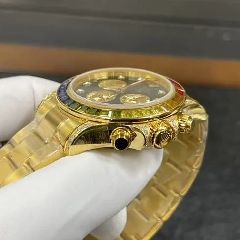 Rolextop-tier watch Rainbow Di men's black dial gold belt automatic movement watch front view
