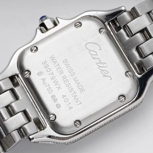 Cartiertop-tier watch cheetah full diamond series ladies steel bracelet mechanical white dial watch front view