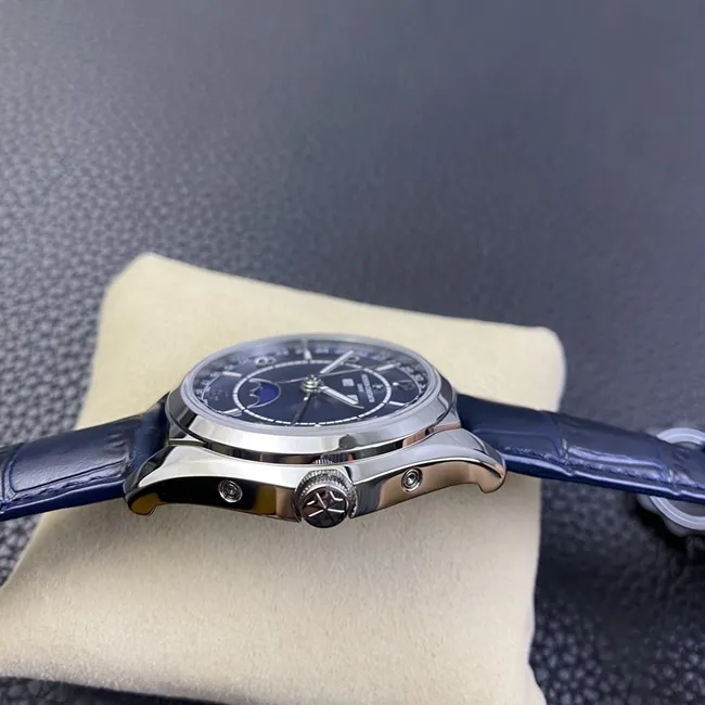 ZF Factory Top Vacheron Constantin Men's Blue Dial Blue Strap Fiftysix Series Complete Calendar Moon Phase Watch Front View