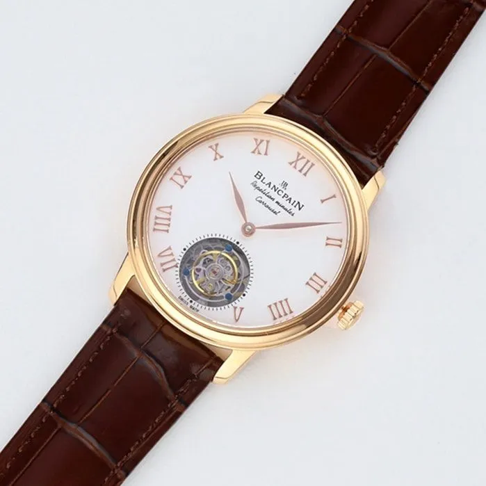 Top-tier watch Blancpain men's white dial Art Master series leather strap watch front view