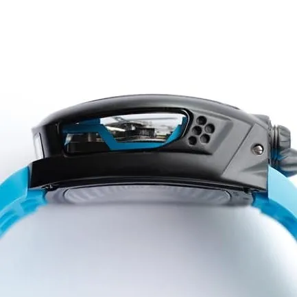 Top-tier Bugatti Veyron watch men's black dial blue rubber strap mechanical watch front view