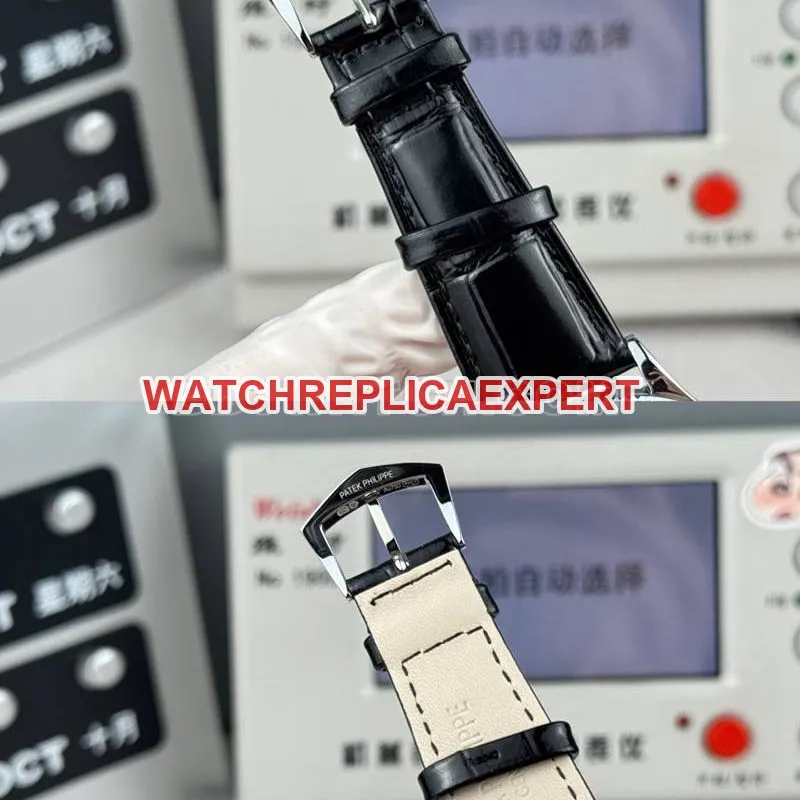 Patek Philippe1:1replica watch SDF factory classic black dial nail pattern ring 39mmleather strap model front live photo