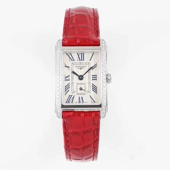 top-tier watch Longines women's white dial Dai Zhuowina series leather strap watch front view