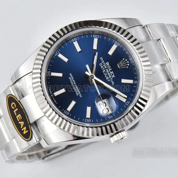 C factory Rolex log 1:1super cloneblue dial41mm three row link m126334-0001front live photo
