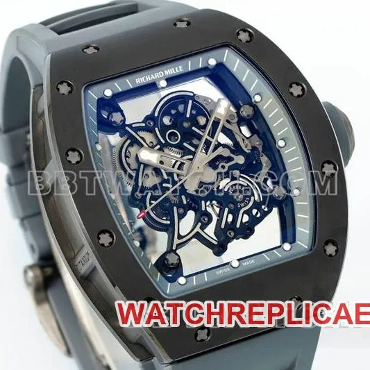 Richard Mille1:1replica watch R factory hollow plate gray rubber model RM055front live photo