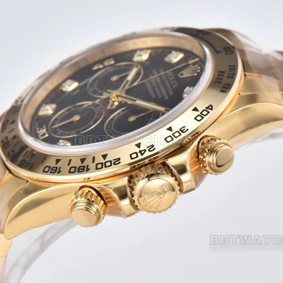 Factory C RolexDaytonatop-tier 1:1high-quality replicablack dialyellow goldsteel bracelet model m116508-0008side live photo
