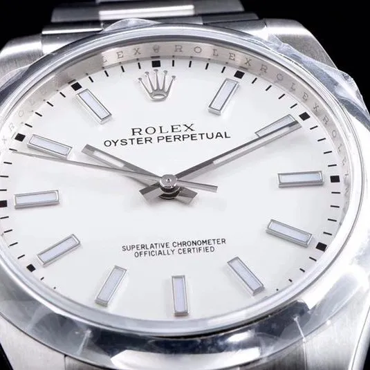 Rolextop-tiersuper watch Oyster Perpetual series men's mechanical white dialsteel bracelet watch detail shots