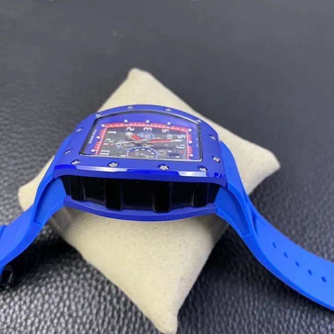 top-tier watch Richard MilleRM030 men's black dial blue rubber strapautomatic movement watch front view