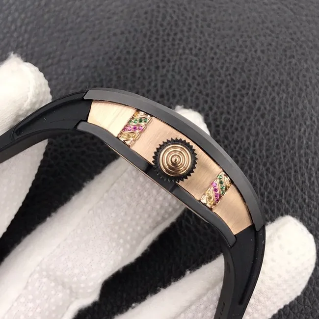 Richard Milletop-tier watch ladies black dial black rubber strapbon bon series mechanical watch front view