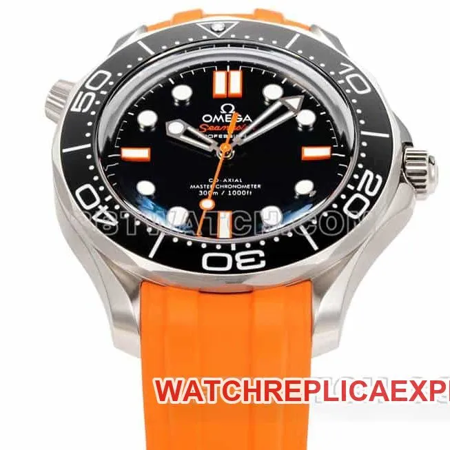 Omega collectible watch OR factory Seamaster 300m black dial mechanical orange rubber model front live photo