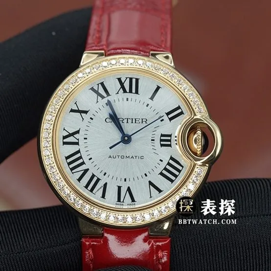 K3 blue balloon Cartier1:1replica watch silver gray plate rose gold diamond leather strap model WJBB0033 front live photo
