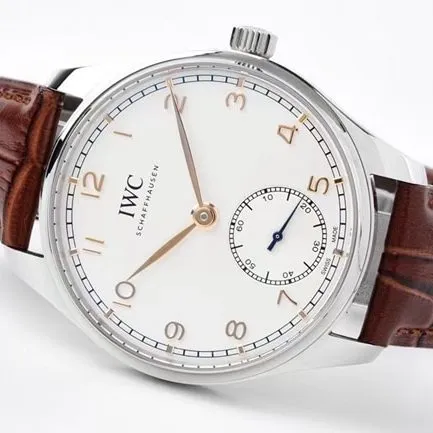 ZF Factorytop-tier replicaIWCsuper watch men's white dial brown belt automatic movementleather strap Portuguese series watch front view