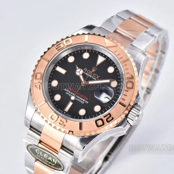Factory C Rolex Yacht-Master 1:1super cloneblack dial gold steel bracelet model m126621-0002front live photo