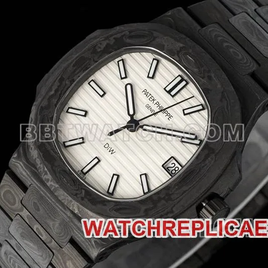 Patek Philippe collectible watch DIW factory Nautilus white dial carbon fiber mechanical steel bracelet model 5711front live photo