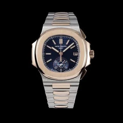 3K FactoryPatek Philippetop-tier watch men's blue dial gold band Nautilus series multifunctional chronograph watch front view