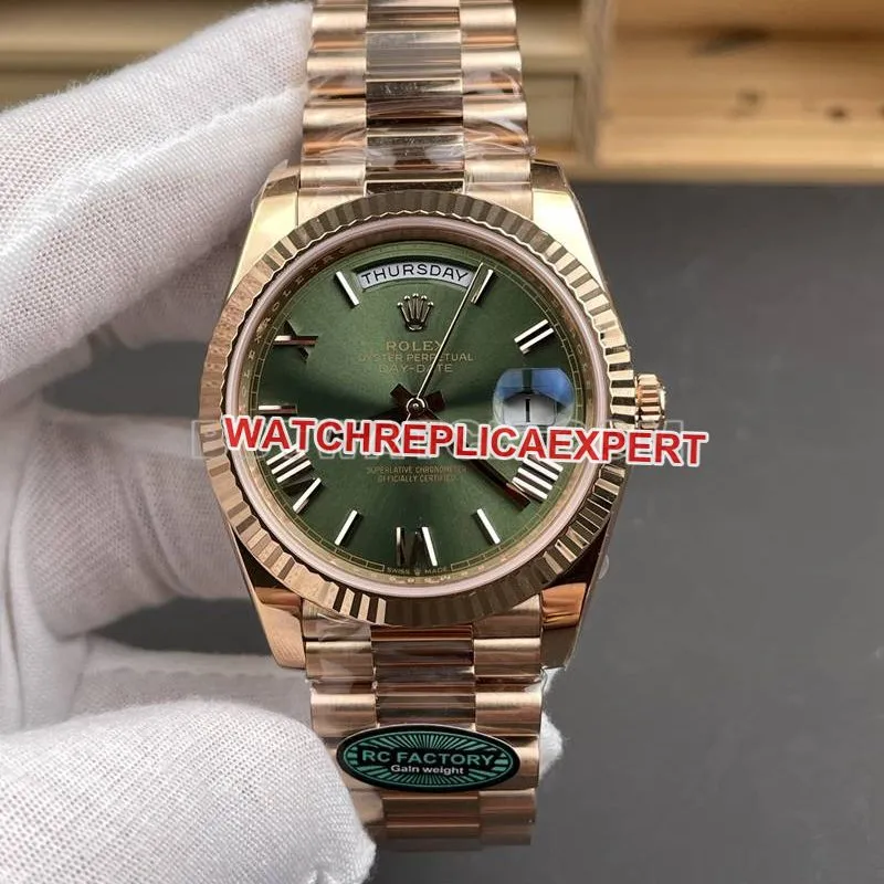 Rolex collectible watch RC factory Day-Date40mmgreen dial3255rose goldsteel bracelet front live photo