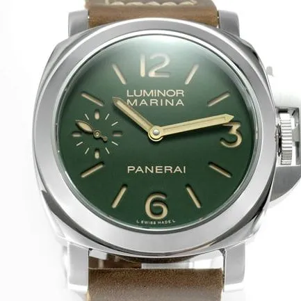 HW F factory top-tier replicaPaneraihigh-quality men's green dial brown belt manual winding leather strap watch front view