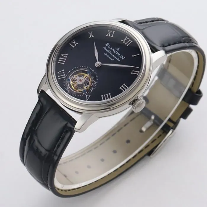 Top-tier watch Blancpain men's black dial Art Master series leather strap watch side view