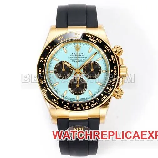 collectible watch DaytonaJF factory Rolex ice blue dialyellow gold4131 mechanical rubber braceletfront live photo