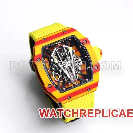 Richard Mille collectible watch BBS factory tourbillon mechanical yellow rubber braided Velcro bracelet RM27-03front live photo