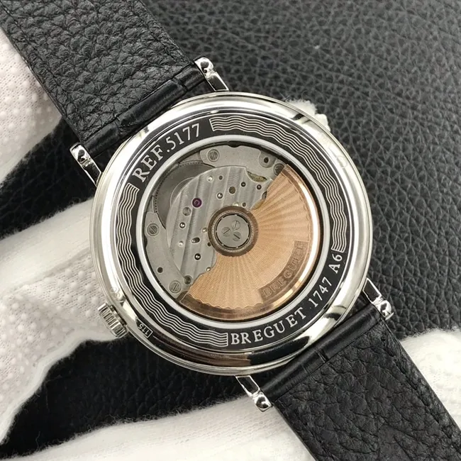 top-tier watch Breguet men's white dial black belt classic series mechanical leather strap watch front view