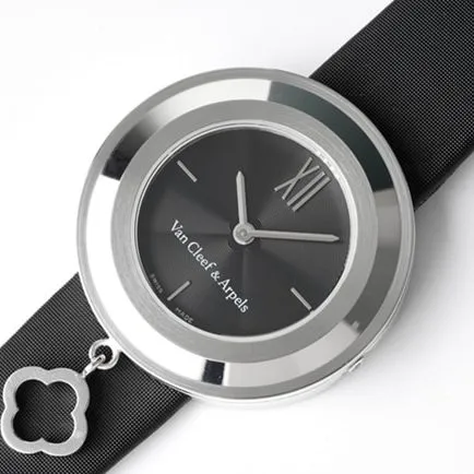 Top-tier Van Cleef & Arpels women's black dial black belt Charms Gold series quartz watch front view