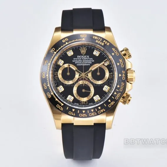C Factory RolexDaytona1:1super cloneblack dialyellow gold rubber model m116518ln-0078side live photo