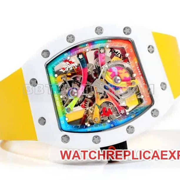 Richard Mille men's top-tier graffiti tourbillon yellow rubber model RM 68-01front live photo