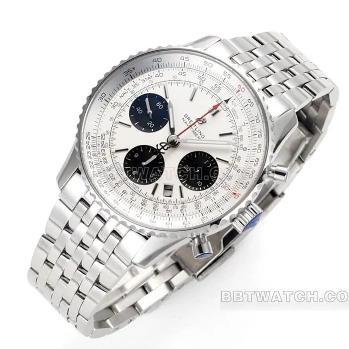 BLS factory Breitling aviation chronograph1:1super silver panda disk AB0121211G1A1front live photo