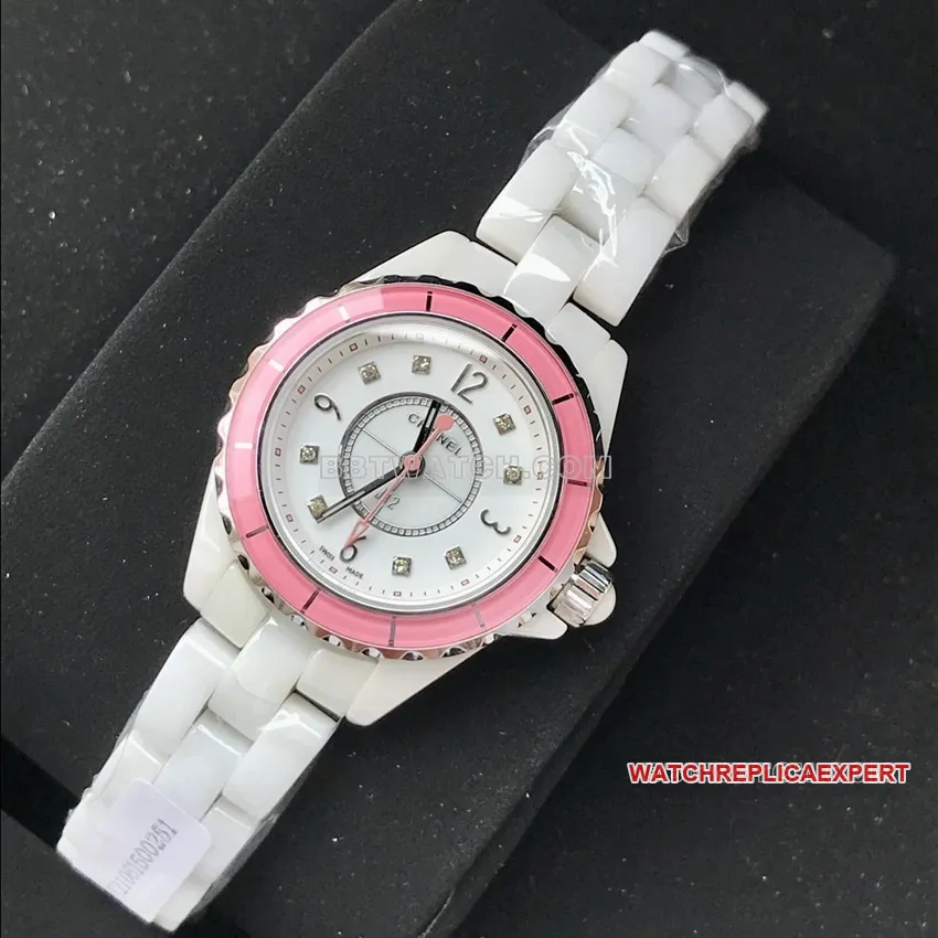 Chanel J12 top white disk pink circle 29mm quartz H4466 side actual picture