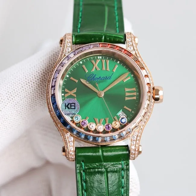 top-tier replicaChopardhigh-quality watch women's blue dial blue belt new chopard Happy Sport series mechanical leather strapdetail shots