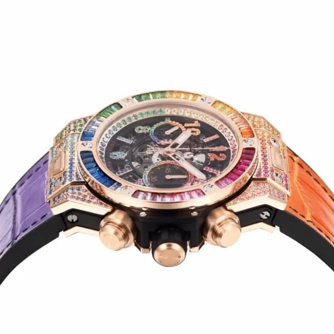 top-tier watch Hublot watch BIG BANG Unico big bang series rainbow full diamond men's watch front view