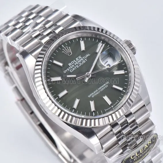 C factory Rolex log top-tier 1:1super green palm leaf pattern plate 36mm steel bracelet model m126234-0047front live photo