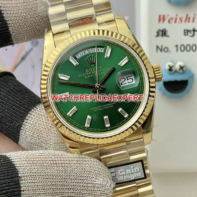 QF factory collectible watch Day-DateRolexgreen dialyellow gold36mmcaseback live photo