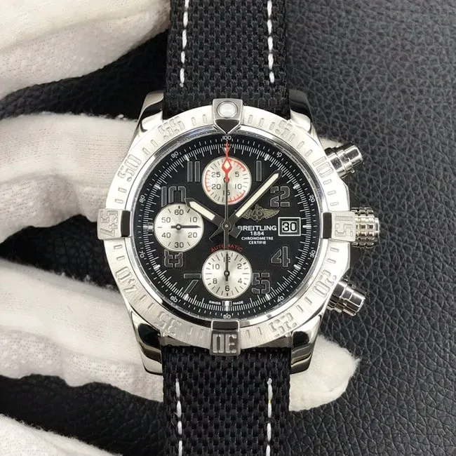 top-tier replicaBreitlingsuper watch fully automatic movement nylon strap men's black dial Avengers series front view