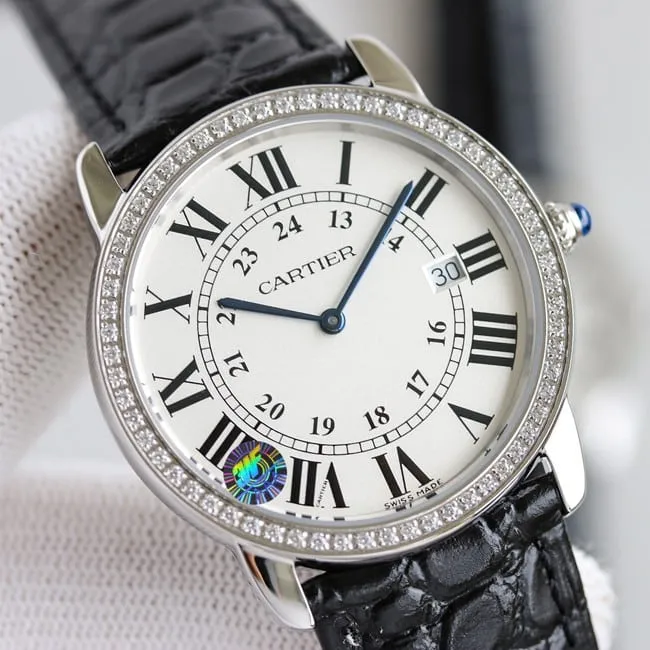 3WF factory Cartiertop-tiertop-tier couple London series men's white dialquartzleather strap watch front view